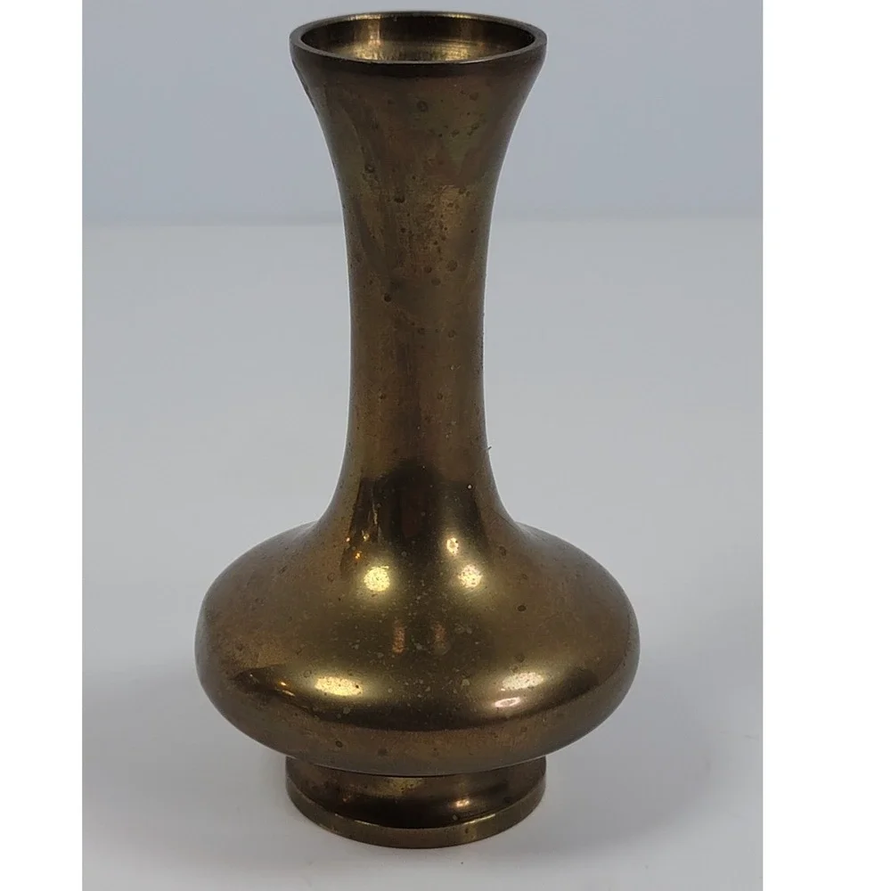Vintage Solid Brass Bud Vase Small Decorative Flared Rim Vase 4.75 Inch